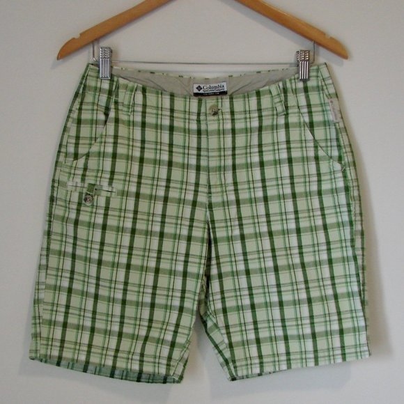 Columbia Plaid Shorts Green White Plaid Bermuda Golf Long Shorts Size 8 - Picture 1 of 13